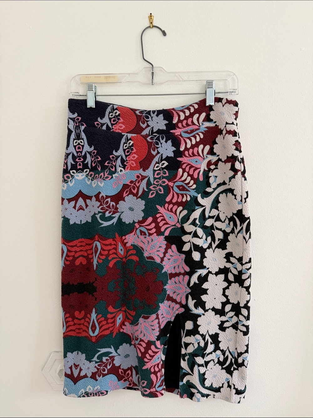 Maeve Multicolor Soft Floral Pencil Skirt in Red, Green, Pink, Black & Cream